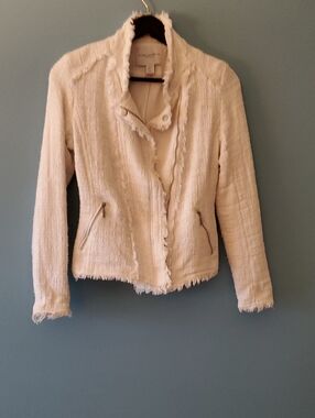 Carolina Belle Cream Frayed-Trim Blazer